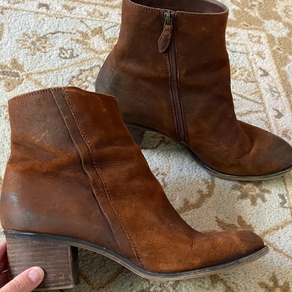 Franco Sarto Marlene Cognac Suede Leather Block Heel Zip Boot Booties Womens 12M